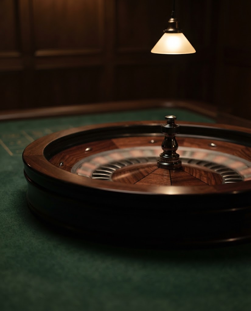 Artist's impression of a roulette wheel close up on green baize, the numbers out of focus